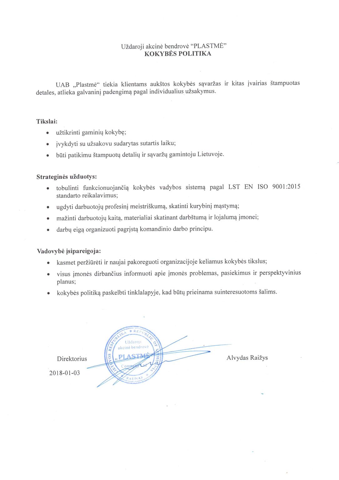 kokybės politika